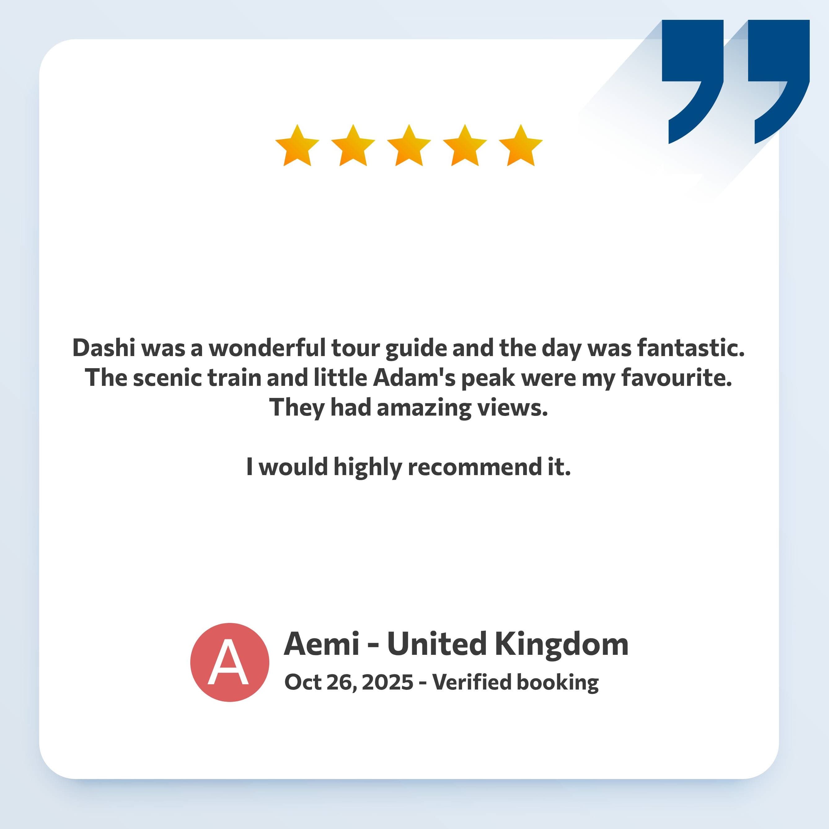 Verified customer review for Sri Lanka tour and airport transfer service